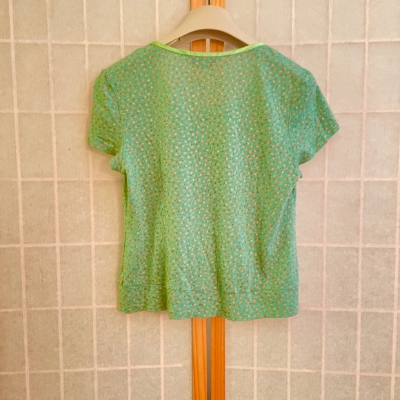 Short floral top, ruffles, crochet, pearls, & tiny glitters, trimmed neckline, S - Picture 2 of 6